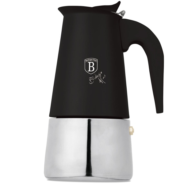 Espresso Kocher für 6 Tassen, mattes Schwarz: Mokkakanne aus Edelstahl, schneller Espressokocher für perfekten Kaffeegenuss, pflegeleicht