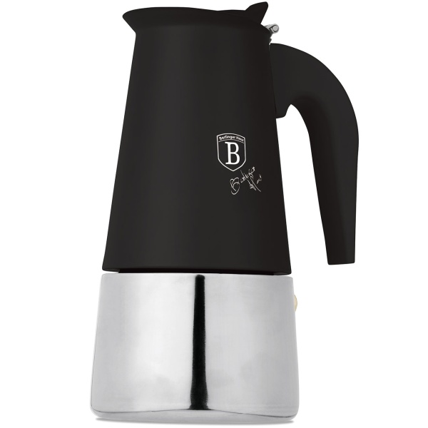 Espresso Kocher für 6 Tassen, mattes Schwarz: Mokkakanne aus Edelstahl, schneller Espressokocher für perfekten Kaffeegenuss, pflegeleicht