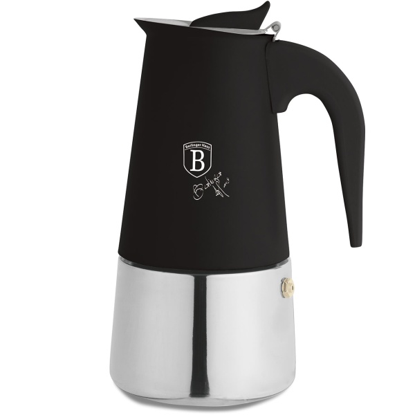 Espresso Kocher für 6 Tassen, mattes Schwarz: Mokkakanne aus Edelstahl, schneller Espressokocher für perfekten Kaffeegenuss, pflegeleicht