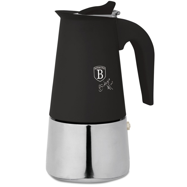 Espresso Kocher für 6 Tassen, mattes Schwarz: Mokkakanne aus Edelstahl, schneller Espressokocher für perfekten Kaffeegenuss, pflegeleicht