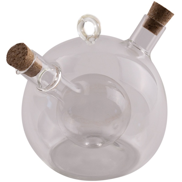 Edler 2in1 Öl- und Essigspender Glas – Kugelform mit Korken – 350ml & 50ml Essig Öl Flasche kombiniert – Design Menage zum Befüllen