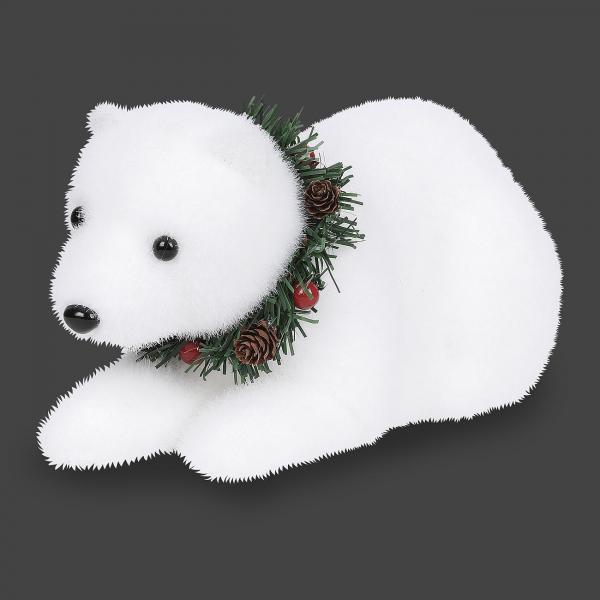 Dekoration Eisbär liegend - Funkelnde Winterdeko aus Styropor mit Glitzerpartikeln - Für festliche Stimmung & Weihnachtsfreude - 28x15x15cm