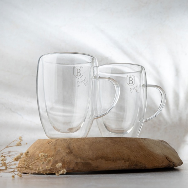 2er-Set doppelwandige Kaffee-Tassen mit Henkel, 300 ml, Schwebeeffekt, hitzebeständiges Barista Glas, Cappuccino, Latte-Macchiato, Tee