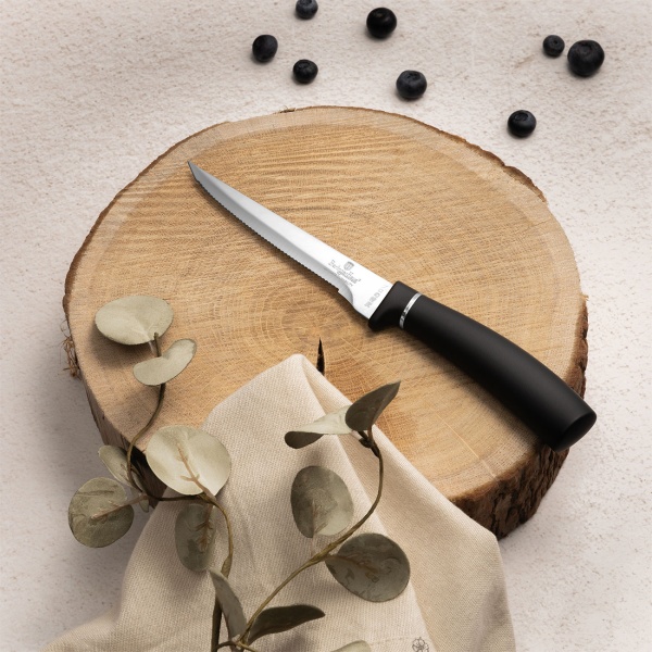 Steakmesser Set 6 teilig aus Edelstahl - Scharfe Fleischmesser 11,5 cm Klinge mit Soft-Touch Griff - Edle Messer, Schwarz