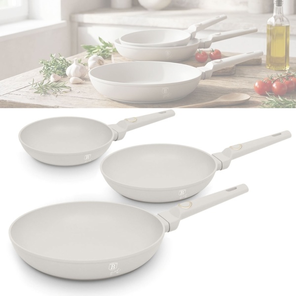 Bratpfannen-Set 3-teilig Ø 20/24/28cm - Induktion & alle Herde - TitaniumPro-Antihaft, Soft-Touch-Griffe - Sahara/Beige - PFOA/Blei/Cadmiumfrei