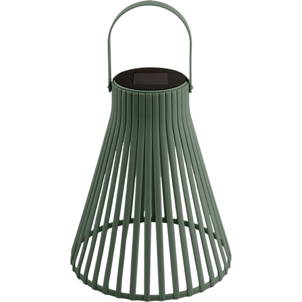 Dekorative LED Solar Laterne für Aussen, Moderne Gartenlaterne in Grün mit Tragegriff, Solarlampe im Lamellen-Design für Balkon & Terrasse