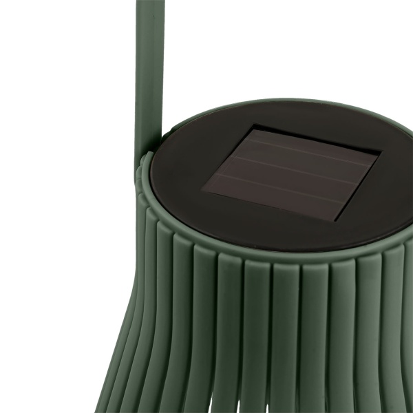 Dekorative LED Solar Laterne für Aussen, Moderne Gartenlaterne in Grün mit Tragegriff, Solarlampe im Lamellen-Design für Balkon & Terrasse