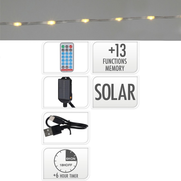 Stimmungsvolle Solar Lichterkette: 240 LEDs Warmweiss, USB - Vielseitige Balkon Deko & Garten Beleuchtung mit Timer & Fernbedienung