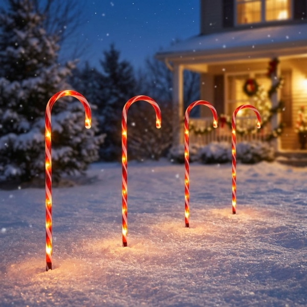 Stimmungsvolles 4er-Set LED Zuckerstangen Rot-Weiss - Schöne Weihnachtsbeleuchtung & Gartendeko mit Timer für Garten, Wege & den Balkon