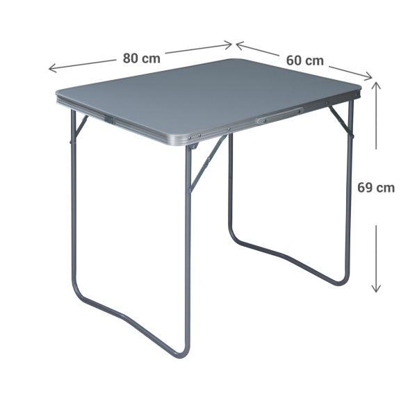 Klappbarer Campingtisch (80x60x69 cm) in Grau – Wetterfester Tisch mit robuster Aluminiumkante, stabilem Metallrahmen & praktischem Tragegriff bis 30 kg belastbar