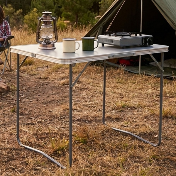 Klappbarer Campingtisch (80x60x69 cm) in Grau – Wetterfester Tisch mit robuster Aluminiumkante, stabilem Metallrahmen & praktischem Tragegriff bis 30 kg belastbar