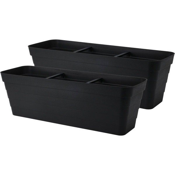 2er-Set Rechteckiger Balkonkasten in Anthrazit – 60x20x19 cm – Pflanzenkübel mit integriertem Bewässerungssystem – Robuster Blumenkasten für Terrasse und Balkon