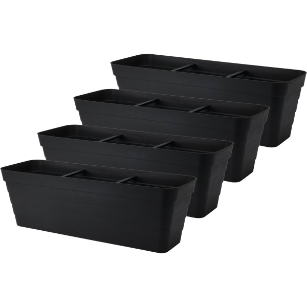 4er-Set Rechteckiger Balkonkasten in Anthrazit – 60x20x19 cm – Pflanzenkübel mit integriertem Bewässerungssystem – Robuster Blumenkasten für Terrasse und Balkon