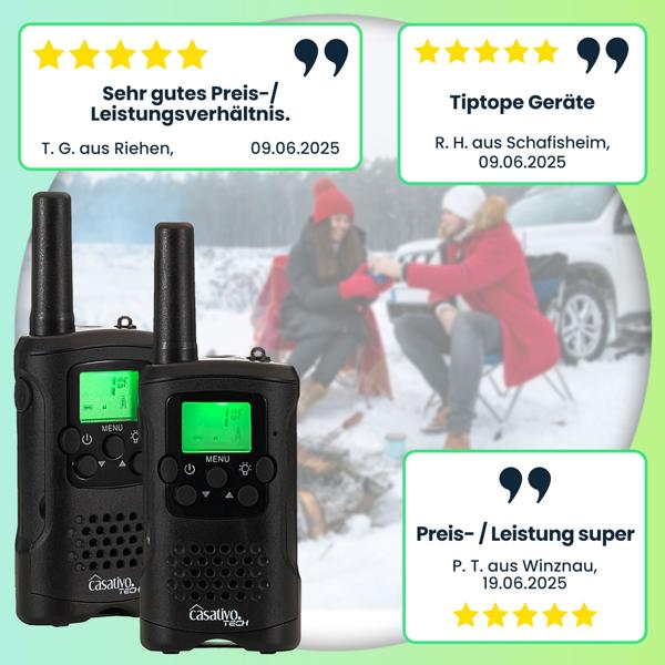 2er-Set Profi Akku-PMR-Funkgerät, Gürtelclip & Taschenlampe, Walkie Talkie mit 10km Reichweite, 8 Kanäle, Ladestation, 8 Stunden Sprechzeit