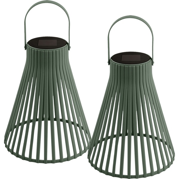 2er-Set Dekorative LED Solar Laterne für Aussen, Moderne Gartenlaterne in Grün mit Tragegriff, Solarlampe im Lamellen-Design für Balkon & Terrasse
