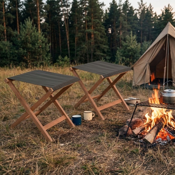 2er-Set Komfortabler Klapphocker aus Holz – Wetterfester Gartenhocker & Camping Hocker klappbar – Stabiler Falthocker für Grillpartys, Camping und Angeln