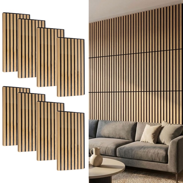 8er-Set Wandpaneele 60x30 cm in edler Holzoptik – Akustik-Wandverkleidung aus MDF & PET – Nachhaltiges Design FSC-zertifiziert für eine moderne Raumgestaltung