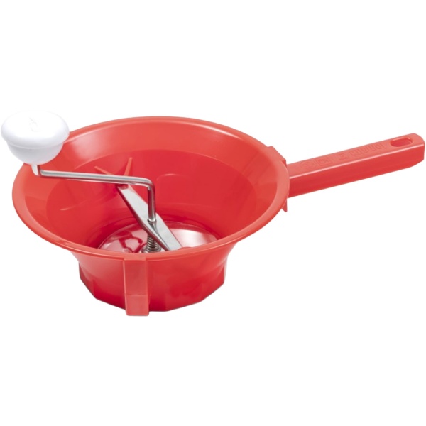 Robuste Gemüsemühle Ø22cm in Rot-Weiss mit 3 Sieben: Passiermühle ideal für Zubereitung von Saucen, feinem Püree und Babynahrung
