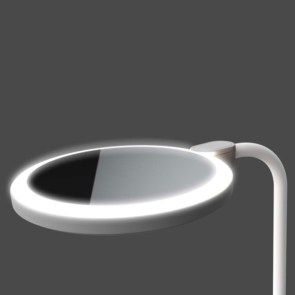 Elegante LED Schreibtischlampe mit Schminkspiegel & Akku, Weiss – Dimmbare Kosmetiklampe & Make-up Licht für Schminktisch & Büro, USB-C, 58.3cm