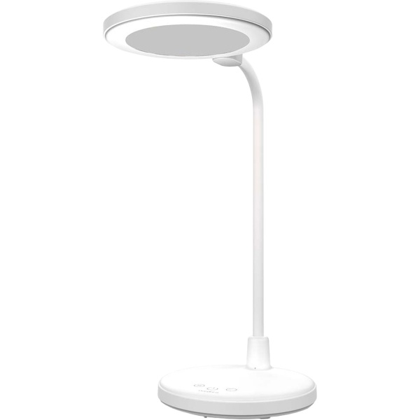 Elegante LED Schreibtischlampe mit Schminkspiegel & Akku, Weiss – Dimmbare Kosmetiklampe & Make-up Licht für Schminktisch & Büro, USB-C, 58.3cm