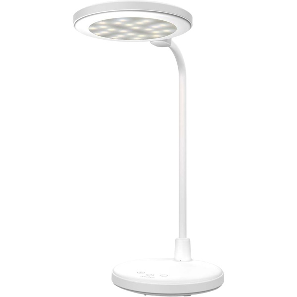Elegante LED Schreibtischlampe mit Schminkspiegel & Akku, Weiss – Dimmbare Kosmetiklampe & Make-up Licht für Schminktisch & Büro, USB-C, 58.3cm