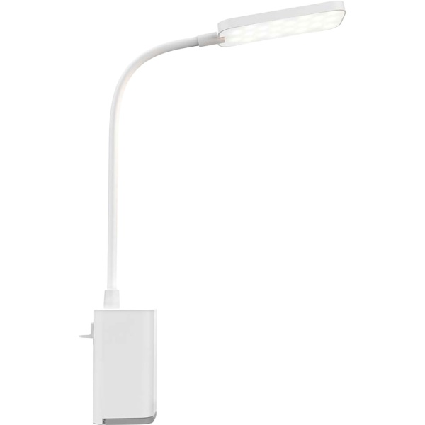 Elegante LED Schreibtischlampe dimmbar mit Klemme – Moderne Tischleuchte für Büro, Studium & Lesen, USB Akku Klemmlampe, Weiss