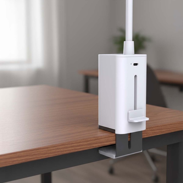 Elegante LED Schreibtischlampe dimmbar mit Klemme – Moderne Tischleuchte für Büro, Studium & Lesen, USB Akku Klemmlampe, Weiss