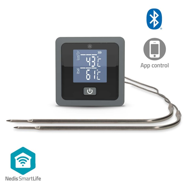 Präzises Bluetooth Fleischthermometer mit 2 Sonden für BBQ & Ofen – Smarte App-Steuerung, Timer & Alarm für perfekte Grillergebnisse, 7,5cm