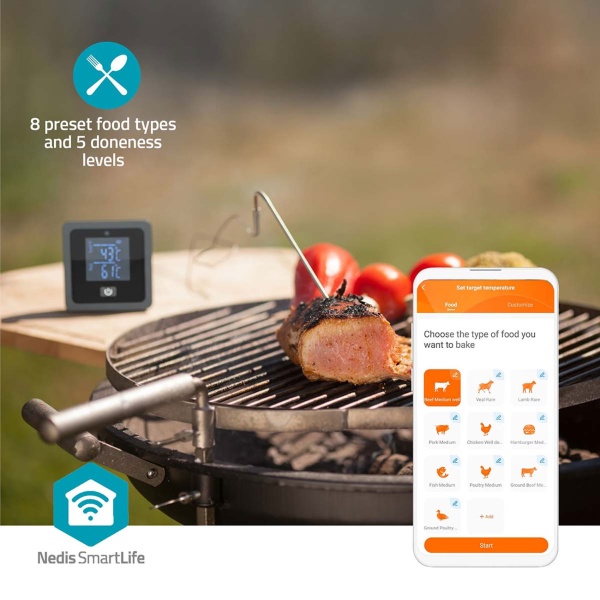 Präzises Bluetooth Fleischthermometer mit 2 Sonden für BBQ & Ofen – Smarte App-Steuerung, Timer & Alarm für perfekte Grillergebnisse, 7,5cm