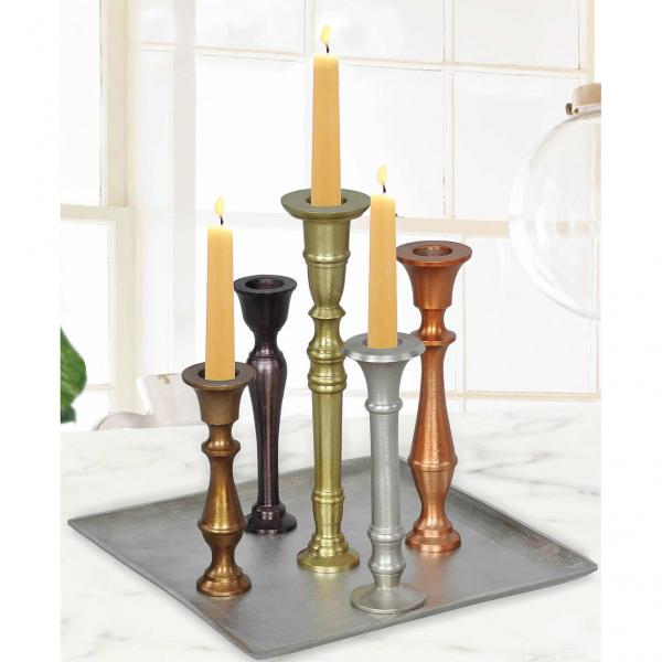 Moderner Design Kerzenständer aus Aluminium für 5 Kerzen, 22,5x22,5x23cm, 5 Metallfarben – Stilvoller Kerzenleuchter für Ambiente