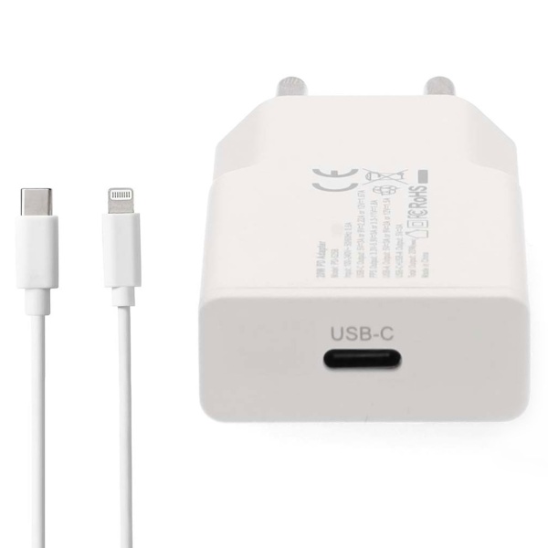 Schnellladegerät GaN USB-C 20W Weiss – Kompaktes Netzladegerät mit Lightning Kabel für Apple iPhone, Smartphone, Tablet 