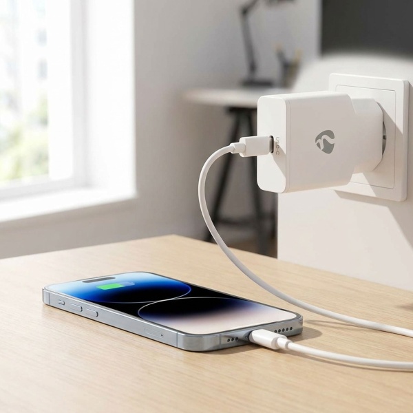 Schnellladegerät GaN USB-C 20W Weiss – Kompaktes Netzladegerät mit Lightning Kabel für Apple iPhone, Smartphone, Tablet 