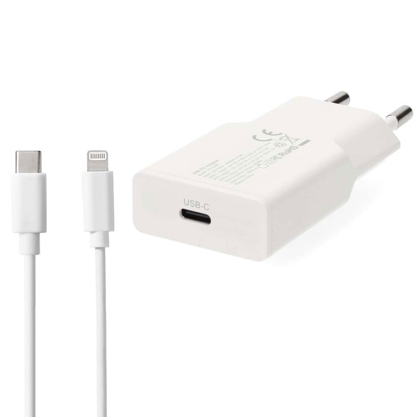 Schnellladegerät GaN USB-C 20W Weiss – Kompaktes Netzladegerät mit Lightning Kabel für Apple iPhone, Smartphone, Tablet 