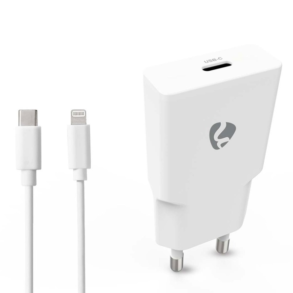 Schnellladegerät GaN USB-C 20W Weiss – Kompaktes Netzladegerät mit Lightning Kabel für Apple iPhone, Smartphone, Tablet 