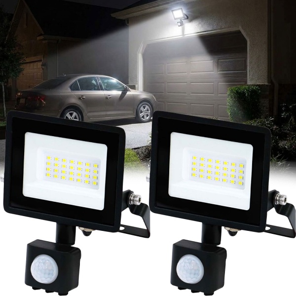 2er-Set LED Flutlichtstrahler mit Bewegungssensor – 1620 Lumen Aussenstrahler - 4000K - Verstellbarer Wandstrahler IP44 – 3x8m Erfassung