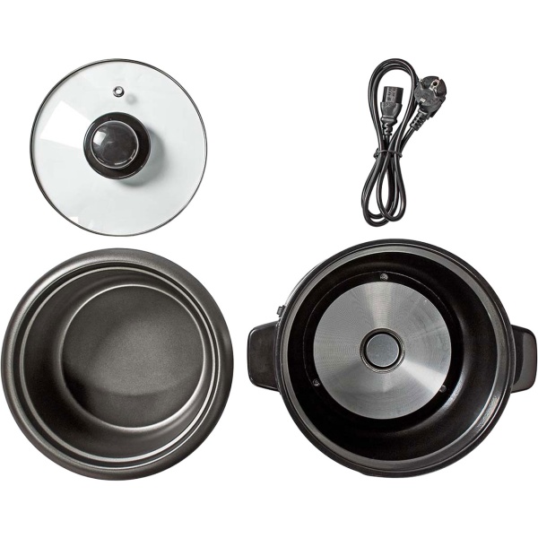Stilvoller Edelstahl Reiskocher mit Warmhaltefunktion, 1,5 Liter, 500 W, schwarz - silber, antihaftbeschichtet, für bis zu 8 Portionen leckeren Reis
