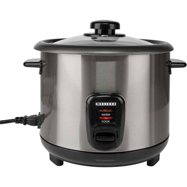 Stilvoller Edelstahl Reiskocher mit Warmhaltefunktion, 1,5 Liter, 500 W, schwarz - silber, antihaftbeschichtet, für bis zu 8 Portionen leckeren Reis