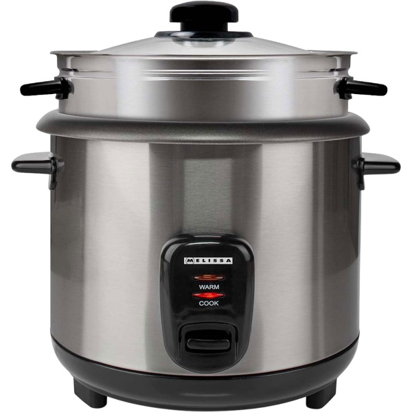Stilvoller Edelstahl Reiskocher mit Warmhaltefunktion, 1,5 Liter, 500 W, schwarz - silber, antihaftbeschichtet, für bis zu 8 Portionen leckeren Reis