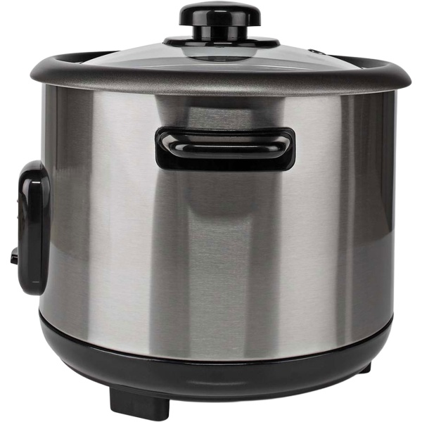 Stilvoller Edelstahl Reiskocher mit Warmhaltefunktion, 1,5 Liter, 500 W, schwarz - silber, antihaftbeschichtet, für bis zu 8 Portionen leckeren Reis