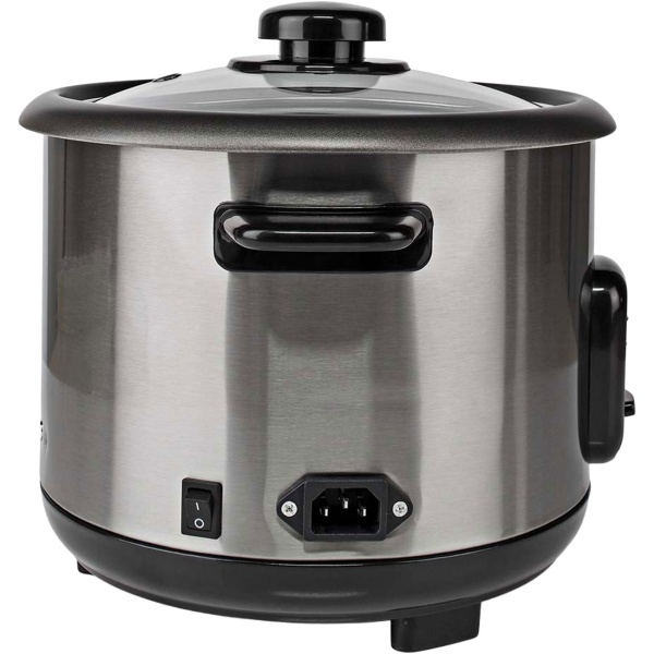 Stilvoller Edelstahl Reiskocher mit Warmhaltefunktion, 1,5 Liter, 500 W, schwarz - silber, antihaftbeschichtet, für bis zu 8 Portionen leckeren Reis