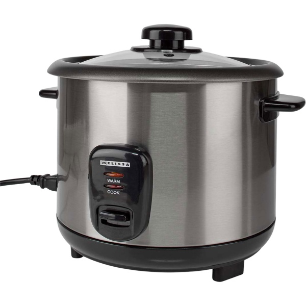 Stilvoller Edelstahl Reiskocher mit Warmhaltefunktion, 1,5 Liter, 500 W, schwarz - silber, antihaftbeschichtet, für bis zu 8 Portionen leckeren Reis