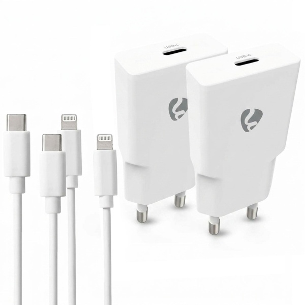 2er-Set Schnellladegerät GaN USB-C 20W Weiss – Kompaktes Netzladegerät mit Lightning Kabel für Apple iPhone, Smartphone, Tablet 