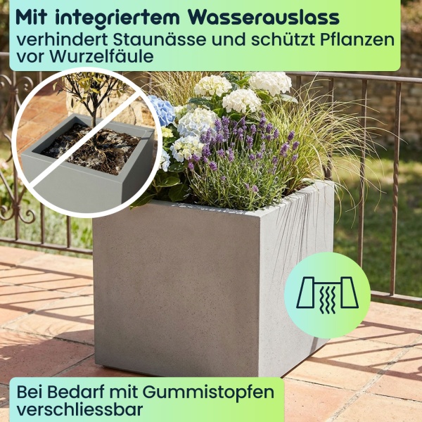 3er-Set Blumentopf Quadratisch 38cm in Beton-Grau, Pflanzkasten 25L aus Kunststoff für Innen & Aussen, Frostsicher & UV-Beständig, Leichtgewicht