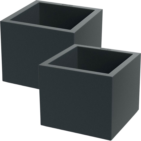 2er-Set Blumentopf Quadratisch 38cm in Anthrazit, Pflanzkasten 25L aus Kunststoff für Innen & Aussen, Frostsicher & UV-Beständig, Leichtgewicht