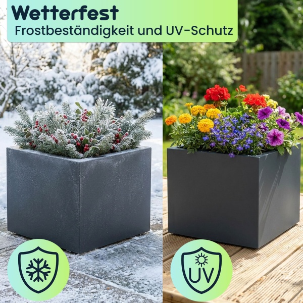 2er-Set Blumentopf Quadratisch 38cm in Anthrazit, Pflanzkasten 25L aus Kunststoff für Innen & Aussen, Frostsicher & UV-Beständig, Leichtgewicht