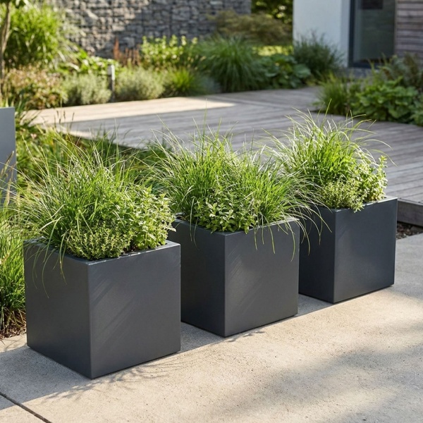 3er-Set Blumentopf Quadratisch 38cm in Anthrazit, Pflanzkasten 25L aus Kunststoff für Innen & Aussen, Frostsicher & UV-Beständig, Leichtgewicht
