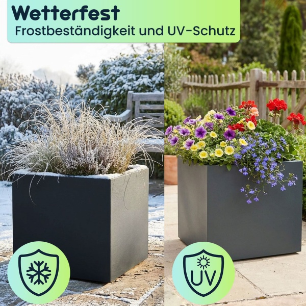 3er-Set Blumentopf Quadratisch 47cm in Anthrazit, Pflanzkasten 51L aus Kunststoff für Innen & Aussen, Frostsicher & UV-Beständig, Leichtgewicht