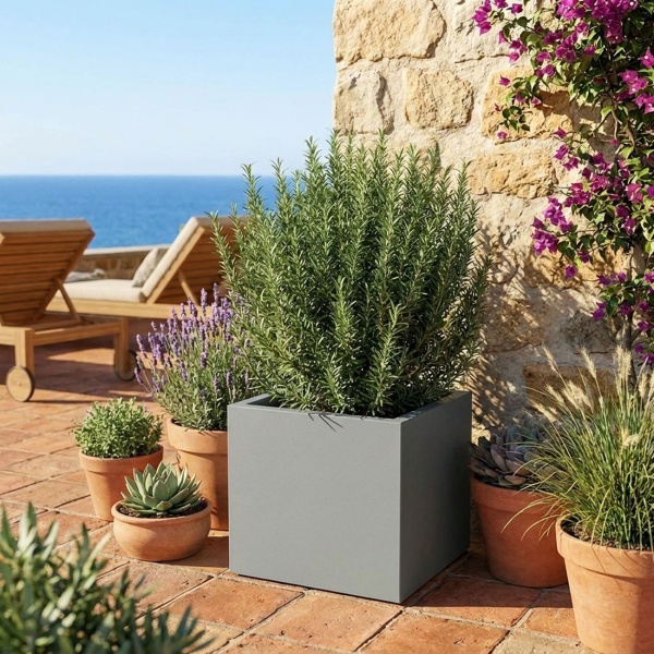 2er-Set Blumentopf Quadratisch 58cm in Beton-Grau, Pflanzkasten 91L aus Kunststoff für Innen & Aussen, Frostsicher & UV-Beständig, Leichtgewicht