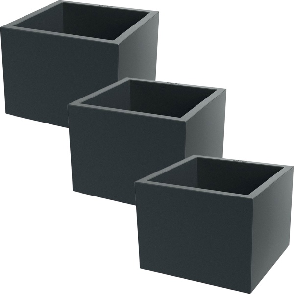 3er-Set Blumentopf Quadratisch 58cm in Anthrazit, Pflanzkasten 91L aus Kunststoff für Innen & Aussen, Frostsicher & UV-Beständig, Leichtgewicht