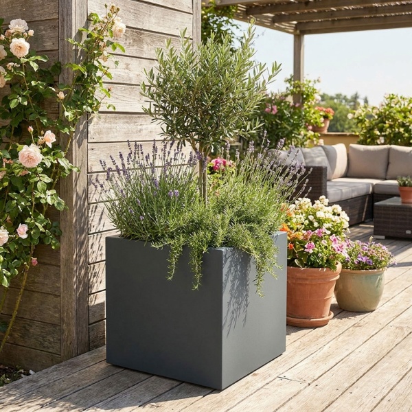 3er-Set Blumentopf Quadratisch 58cm in Anthrazit, Pflanzkasten 91L aus Kunststoff für Innen & Aussen, Frostsicher & UV-Beständig, Leichtgewicht